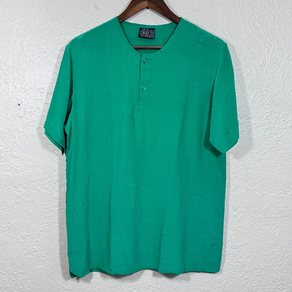 Vtg 90s Bocci Silk Blouse Medium Kelly Green Hong Kong Old Money Quiet Luxury‎
